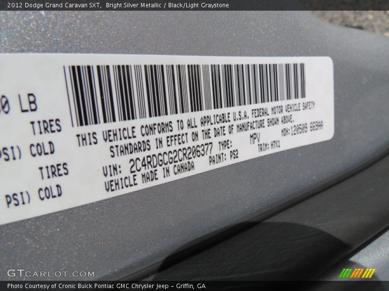 Bright Silver Metallic / Black/Light Graystone 2012 Dodge Grand Caravan SXT