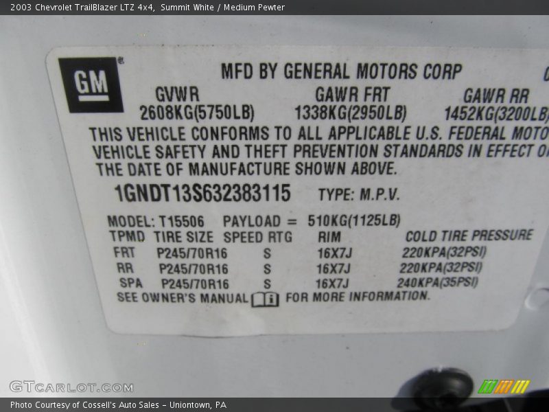 Summit White / Medium Pewter 2003 Chevrolet TrailBlazer LTZ 4x4