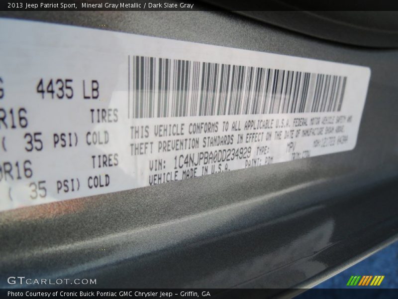 Mineral Gray Metallic / Dark Slate Gray 2013 Jeep Patriot Sport