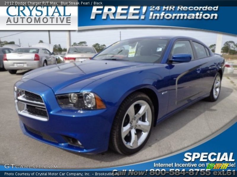 Blue Streak Pearl / Black 2012 Dodge Charger R/T Max