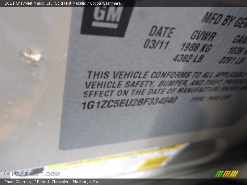 Gold Mist Metallic / Cocoa/Cashmere 2011 Chevrolet Malibu LT