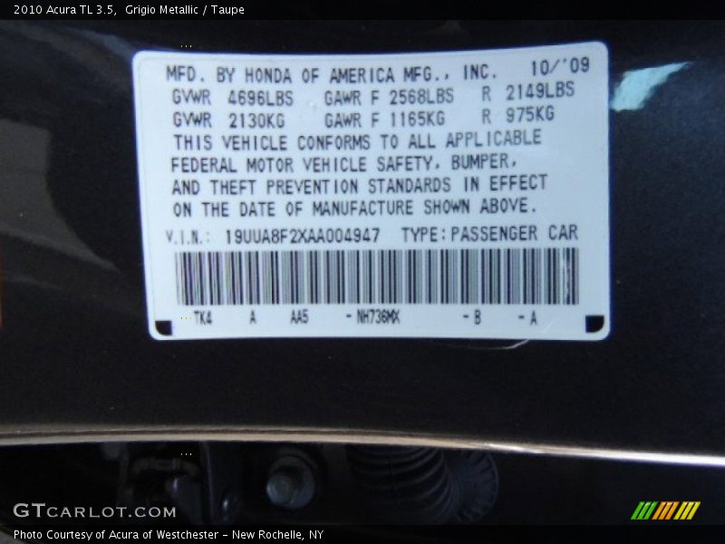 Grigio Metallic / Taupe 2010 Acura TL 3.5