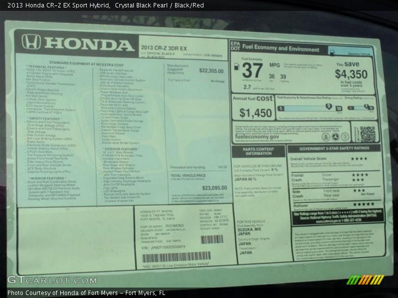  2013 CR-Z EX Sport Hybrid Window Sticker