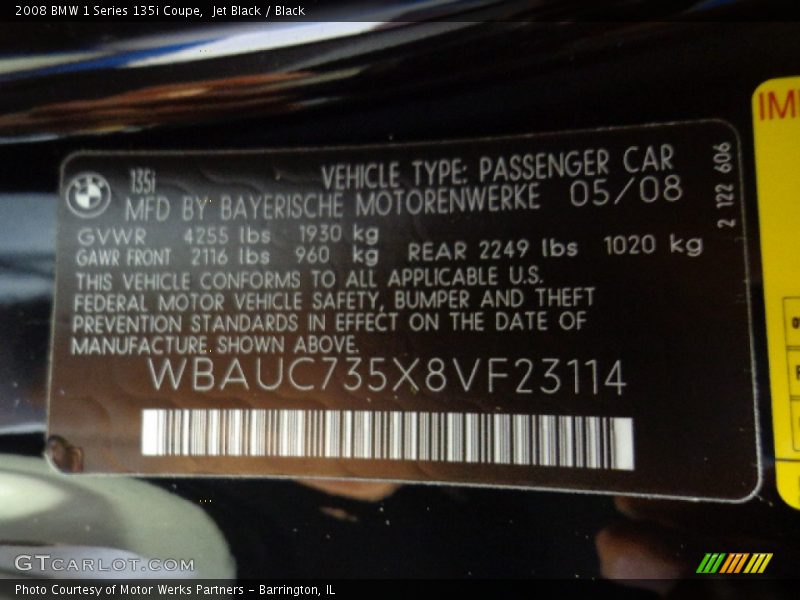 Jet Black / Black 2008 BMW 1 Series 135i Coupe