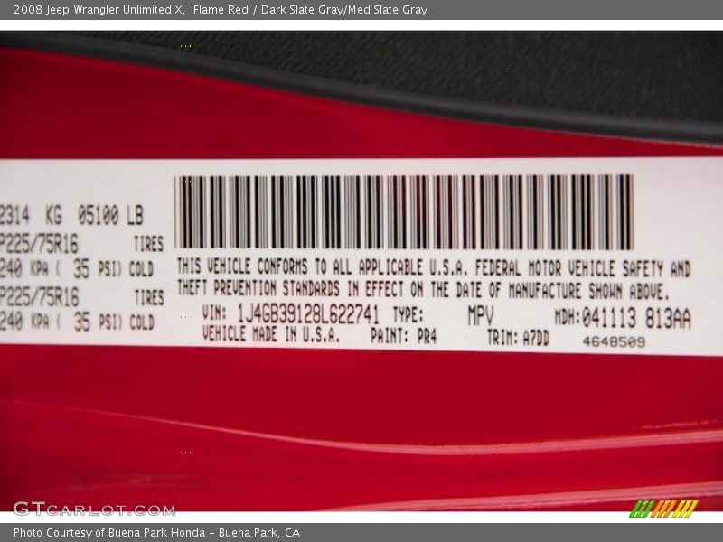 2008 Wrangler Unlimited X Flame Red Color Code PR4