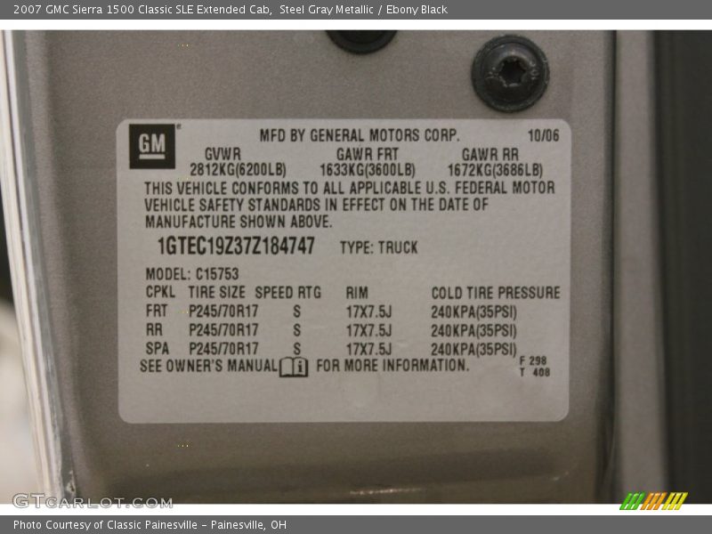 Info Tag of 2007 Sierra 1500 Classic SLE Extended Cab