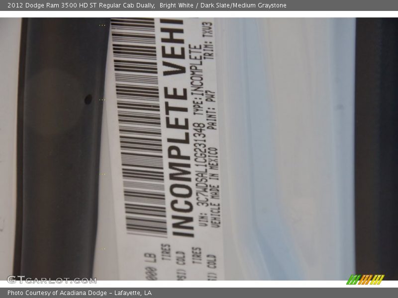 Bright White / Dark Slate/Medium Graystone 2012 Dodge Ram 3500 HD ST Regular Cab Dually