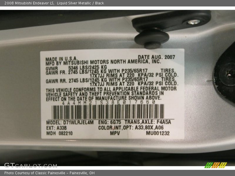 2008 Endeavor LS Liquid Silver Metallic Color Code A33