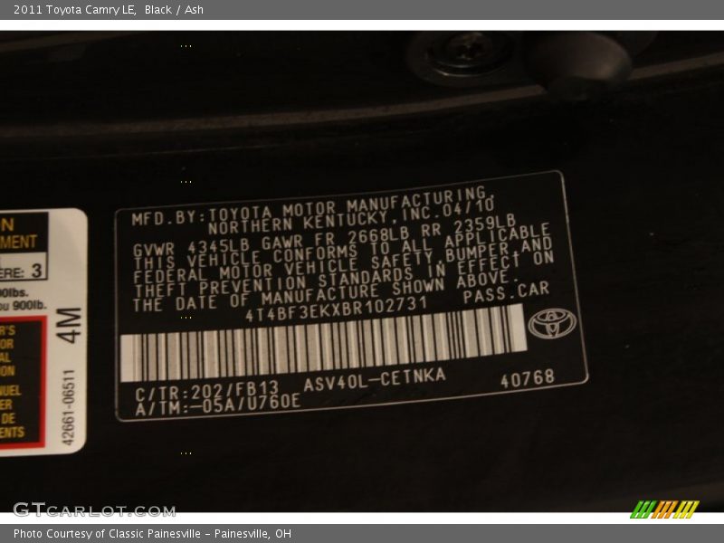 Black / Ash 2011 Toyota Camry LE