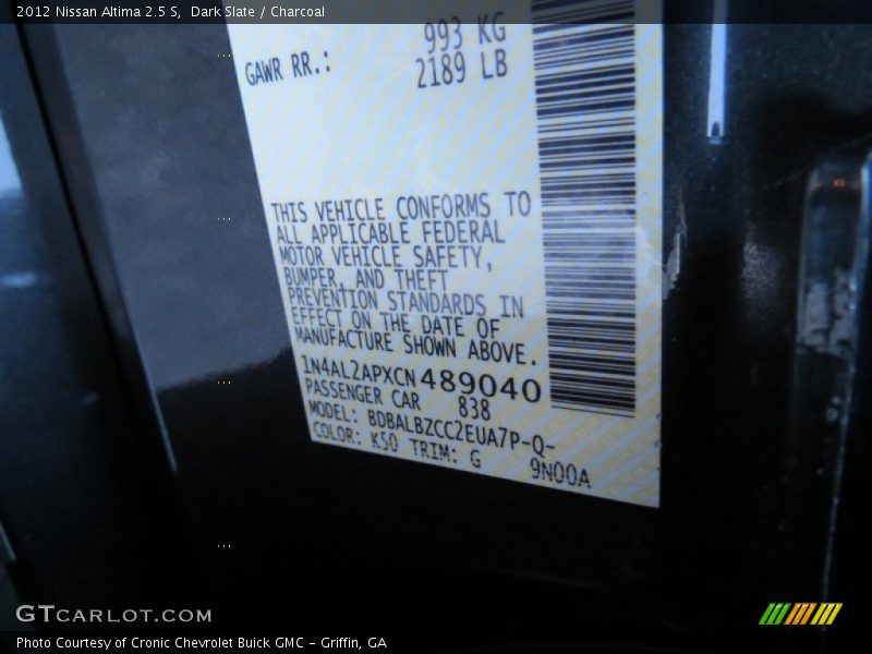 Dark Slate / Charcoal 2012 Nissan Altima 2.5 S
