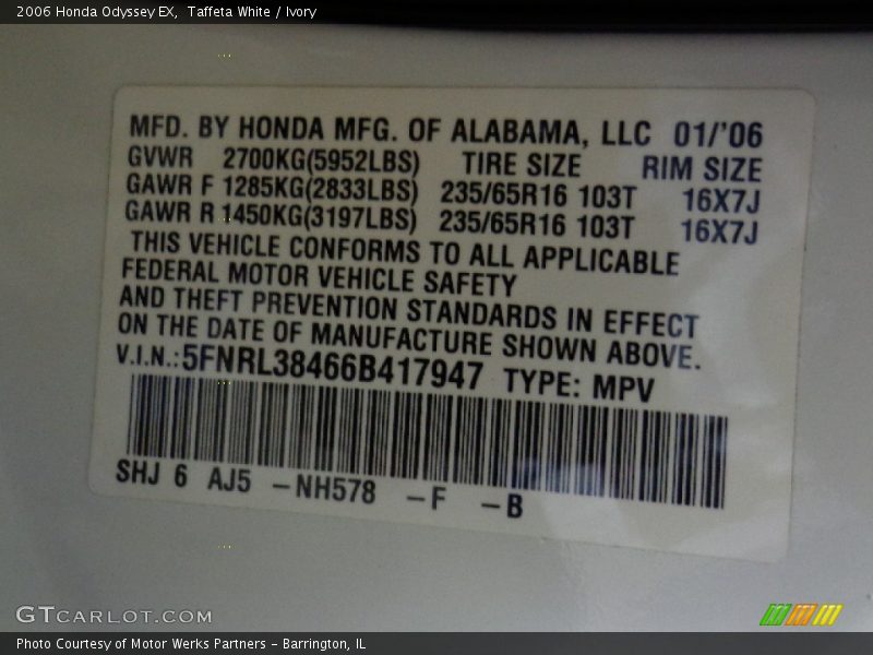Taffeta White / Ivory 2006 Honda Odyssey EX
