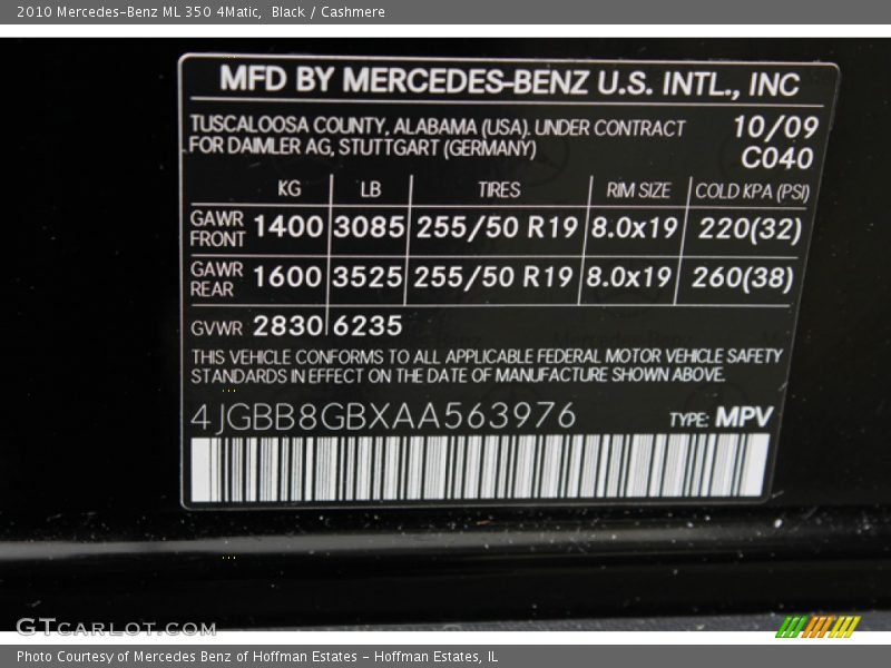 Black / Cashmere 2010 Mercedes-Benz ML 350 4Matic
