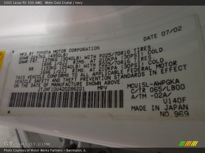 White Gold Crystal / Ivory 2002 Lexus RX 300 AWD
