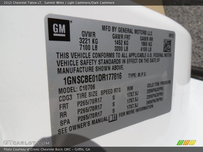 Summit White / Light Cashmere/Dark Cashmere 2013 Chevrolet Tahoe LT