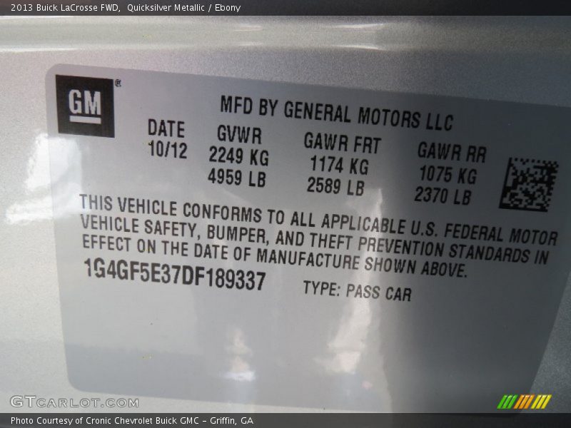 Quicksilver Metallic / Ebony 2013 Buick LaCrosse FWD