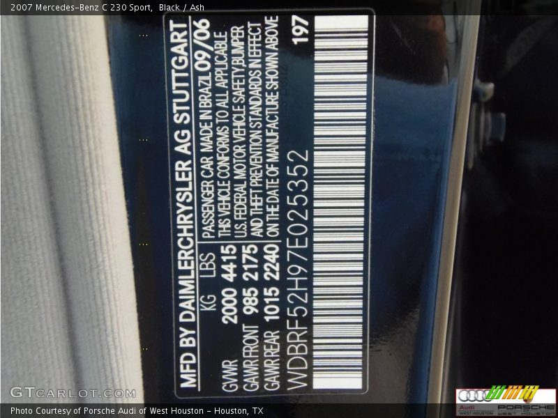 Black / Ash 2007 Mercedes-Benz C 230 Sport