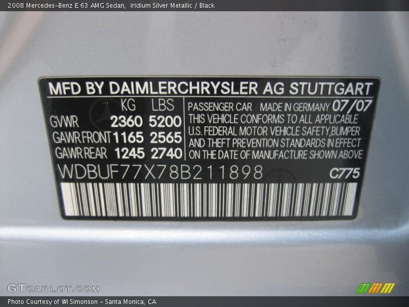 Iridium Silver Metallic / Black 2008 Mercedes-Benz E 63 AMG Sedan