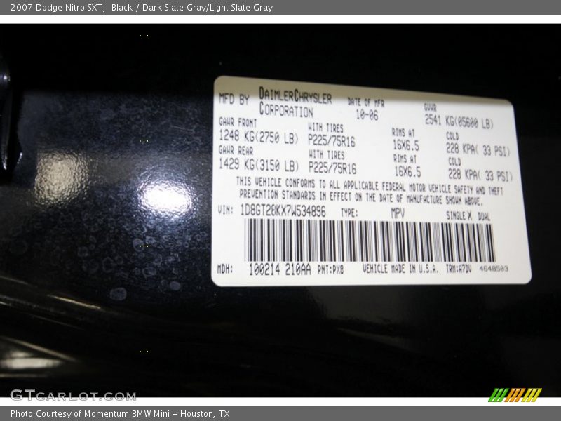 Black / Dark Slate Gray/Light Slate Gray 2007 Dodge Nitro SXT