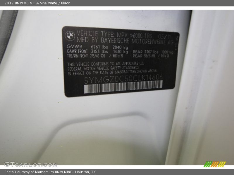 Alpine White / Black 2012 BMW X6 M