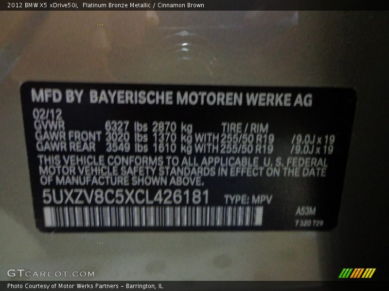 2012 X5 xDrive50i Platinum Bronze Metallic Color Code A53