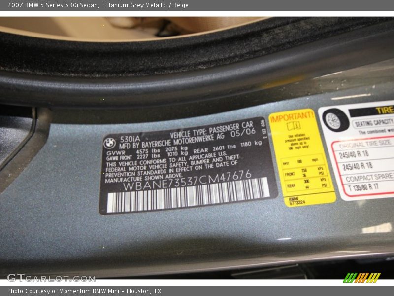 Titanium Grey Metallic / Beige 2007 BMW 5 Series 530i Sedan