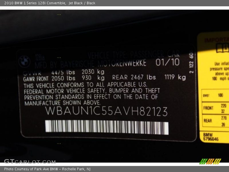 Jet Black / Black 2010 BMW 1 Series 128i Convertible