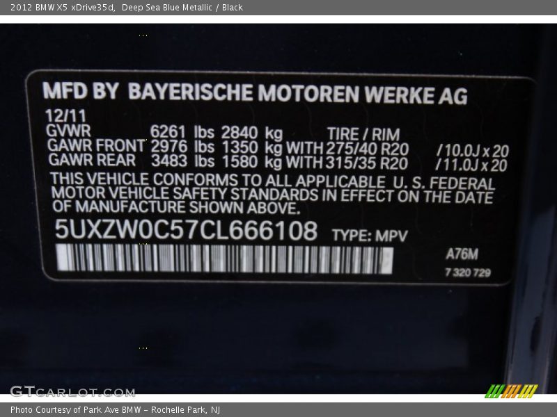 Deep Sea Blue Metallic / Black 2012 BMW X5 xDrive35d