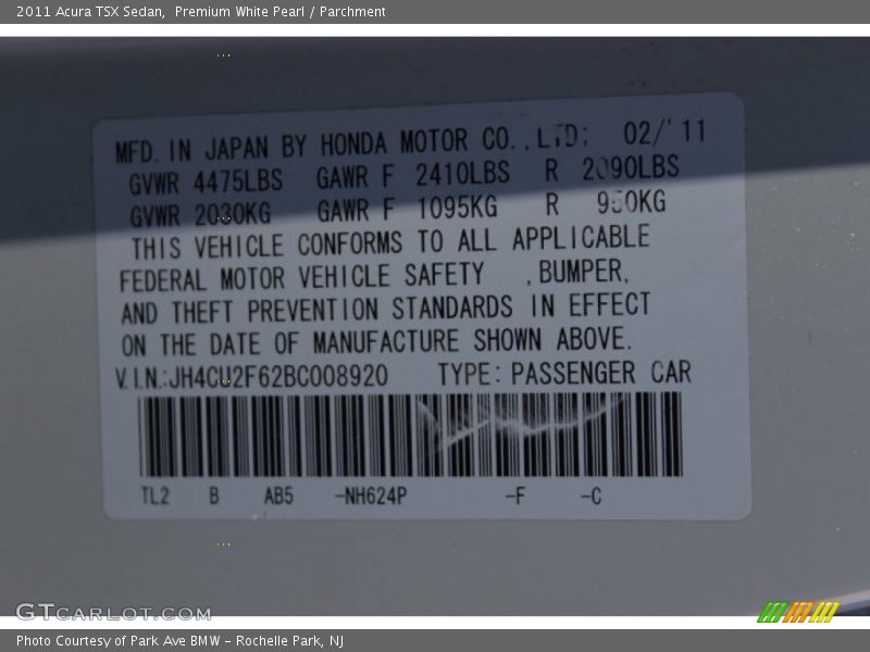 Premium White Pearl / Parchment 2011 Acura TSX Sedan