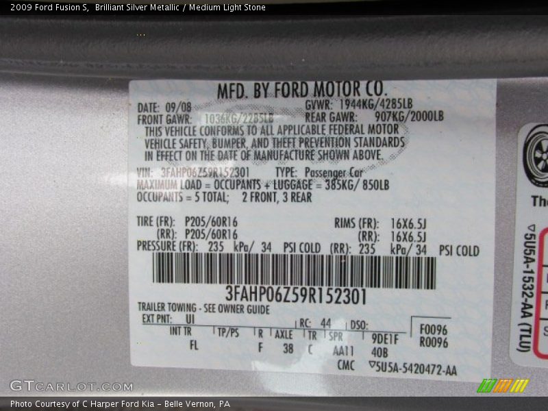 Brilliant Silver Metallic / Medium Light Stone 2009 Ford Fusion S