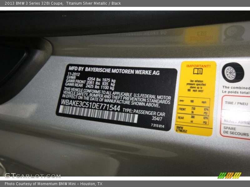 Titanium Silver Metallic / Black 2013 BMW 3 Series 328i Coupe