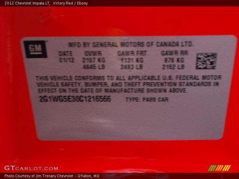 Victory Red / Ebony 2012 Chevrolet Impala LT