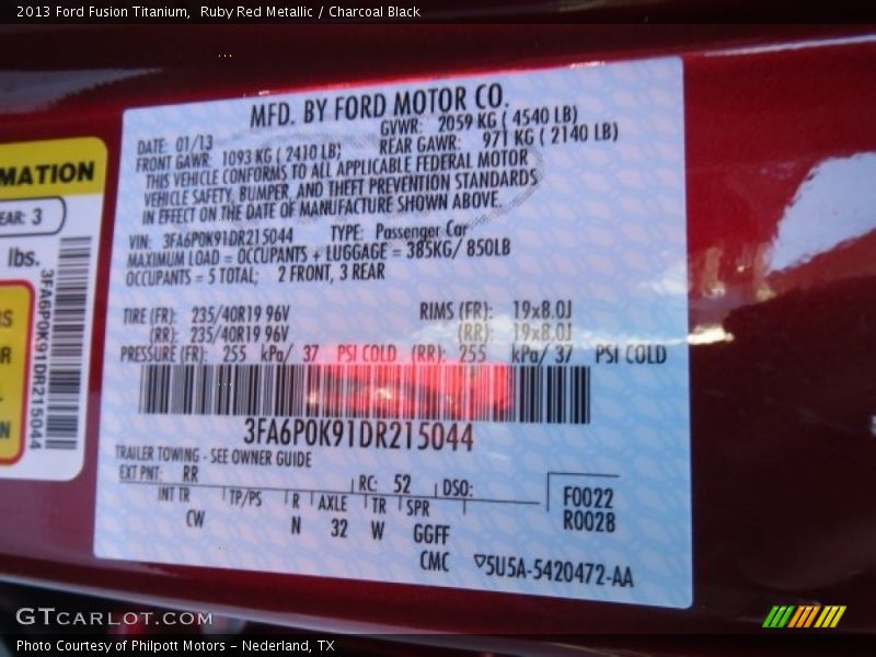 Ruby Red Metallic / Charcoal Black 2013 Ford Fusion Titanium