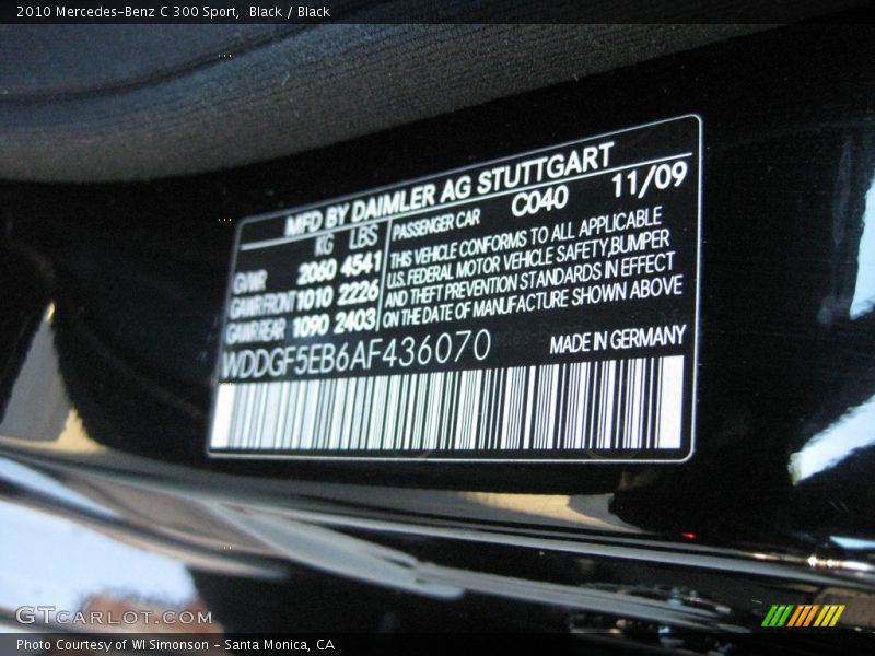 Black / Black 2010 Mercedes-Benz C 300 Sport