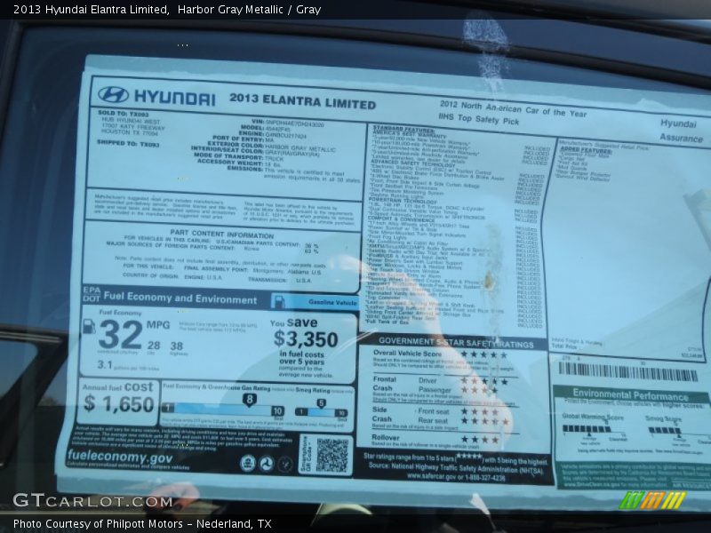 Harbor Gray Metallic / Gray 2013 Hyundai Elantra Limited