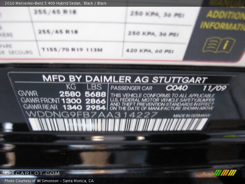 Black / Black 2010 Mercedes-Benz S 400 Hybrid Sedan