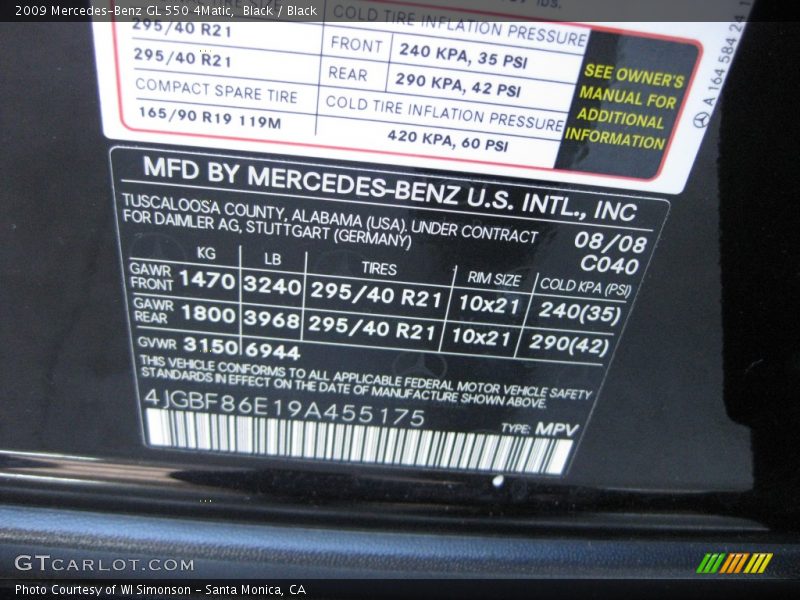 Black / Black 2009 Mercedes-Benz GL 550 4Matic