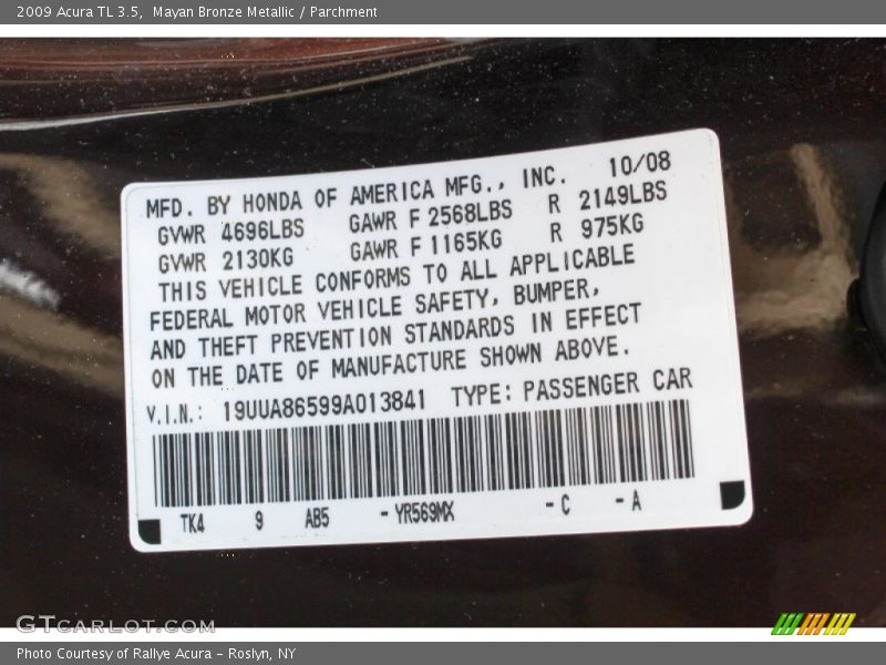 Mayan Bronze Metallic / Parchment 2009 Acura TL 3.5
