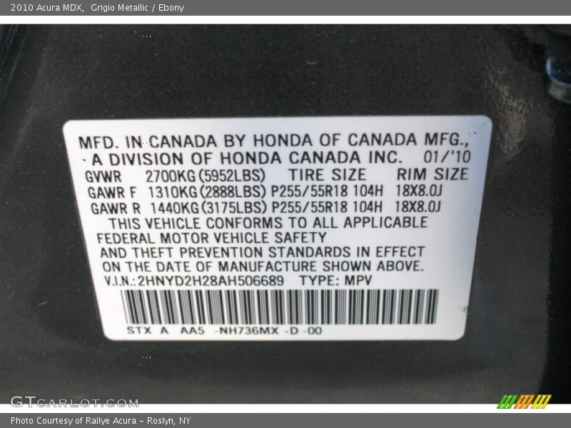 Grigio Metallic / Ebony 2010 Acura MDX