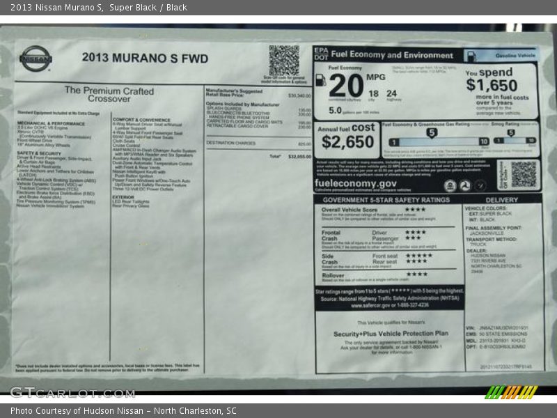 Super Black / Black 2013 Nissan Murano S