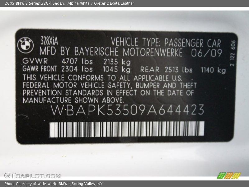 Alpine White / Oyster Dakota Leather 2009 BMW 3 Series 328xi Sedan