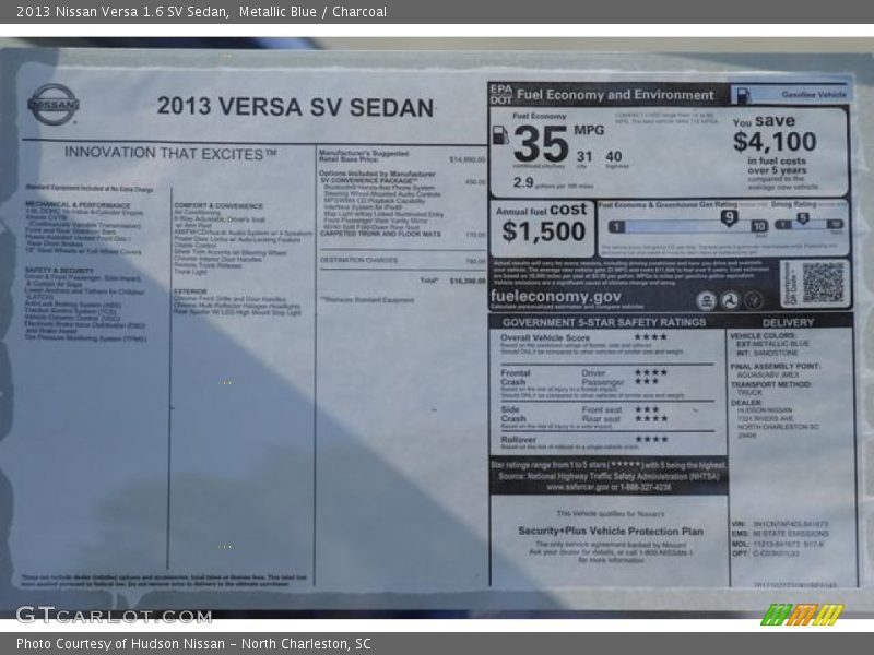 Metallic Blue / Charcoal 2013 Nissan Versa 1.6 SV Sedan