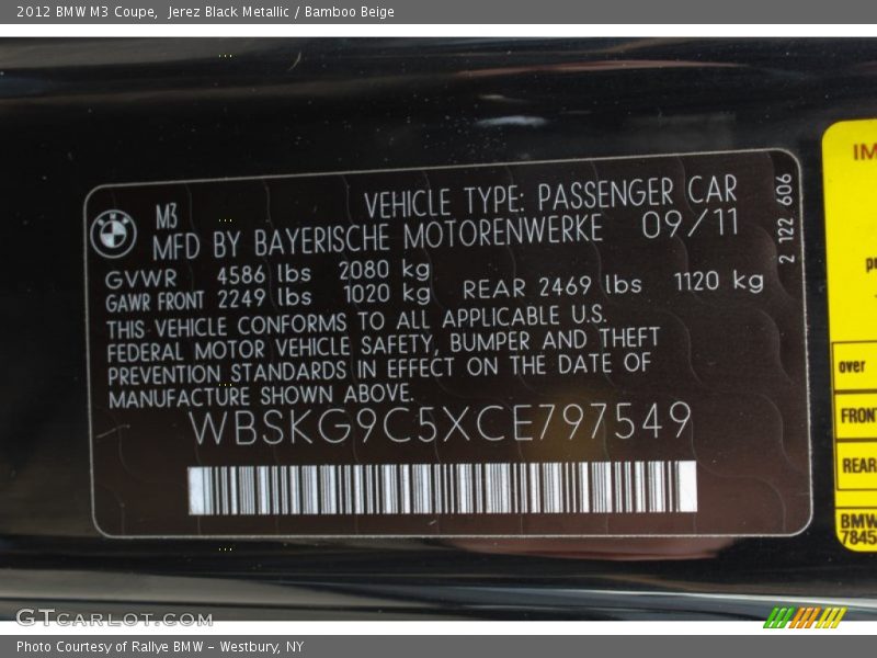 Jerez Black Metallic / Bamboo Beige 2012 BMW M3 Coupe
