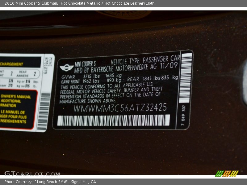 Hot Chocolate Metallic / Hot Chocolate Leather/Cloth 2010 Mini Cooper S Clubman