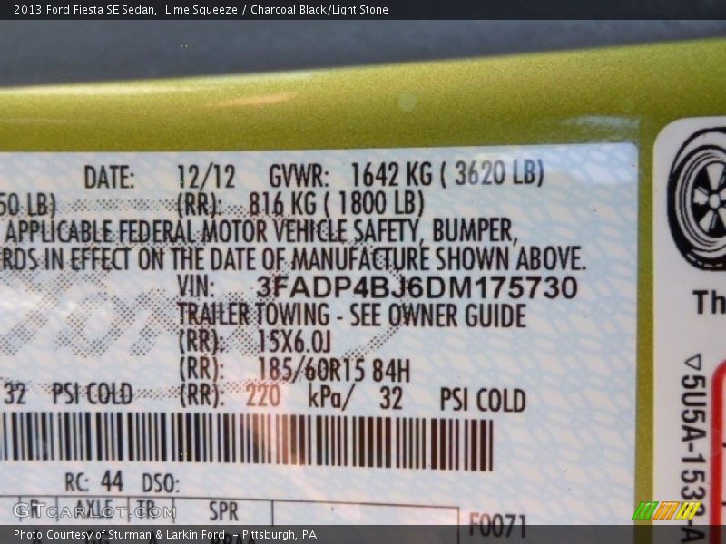 Lime Squeeze / Charcoal Black/Light Stone 2013 Ford Fiesta SE Sedan
