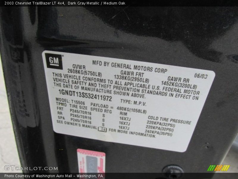 Dark Gray Metallic / Medium Oak 2003 Chevrolet TrailBlazer LT 4x4