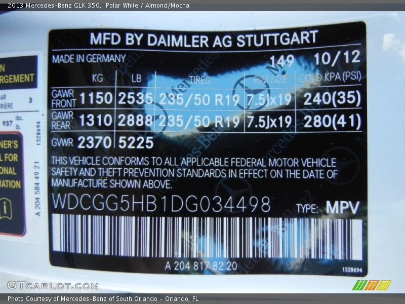 Polar White / Almond/Mocha 2013 Mercedes-Benz GLK 350