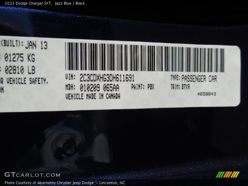 2013 Charger SXT Jazz Blue Color Code PBX