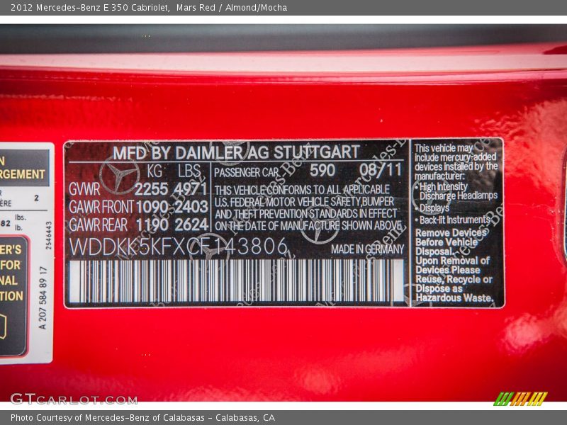 Mars Red / Almond/Mocha 2012 Mercedes-Benz E 350 Cabriolet