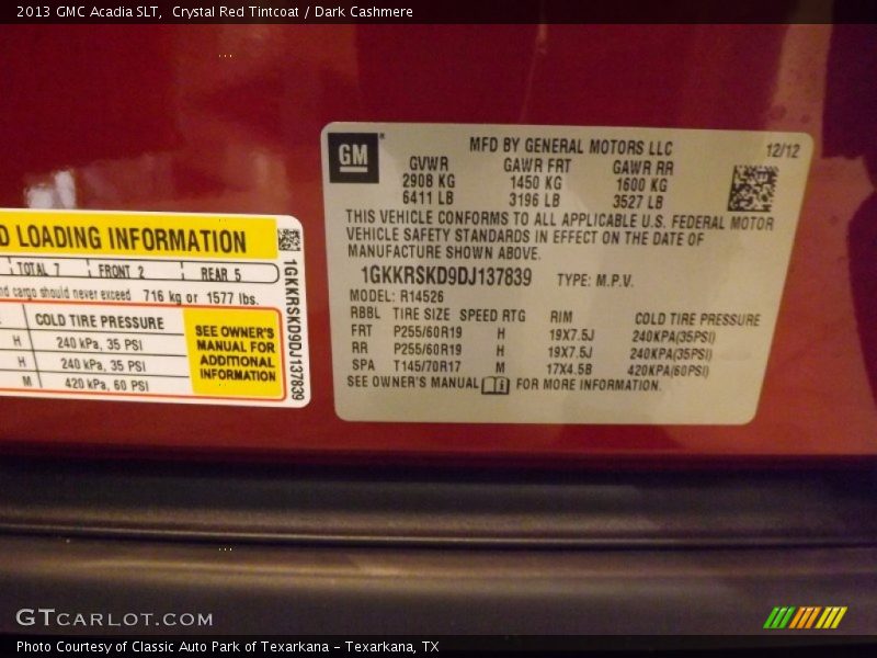 Crystal Red Tintcoat / Dark Cashmere 2013 GMC Acadia SLT