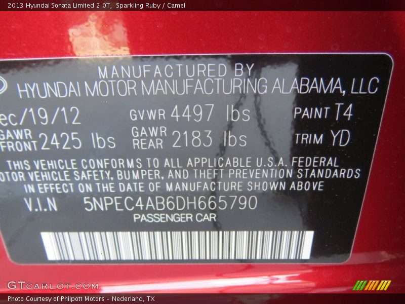 Sparkling Ruby / Camel 2013 Hyundai Sonata Limited 2.0T